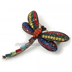 Avalaya Vintage Inspired Multicoloured Crystal Dragonfly Brooch in Antique Gold Tone - 45mm Tall