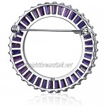 Bling Jewelry Purple Simulated Amethyst AAA CZ Baguette Cut Round Eternity Open Circle Scarf Brooch Pin for Women Bride Silver Plated