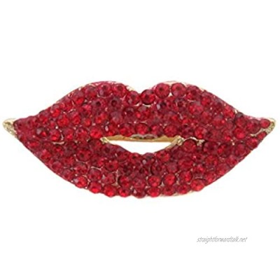 Brooch Boutique Gold Plated Bright Red Crystal Lips Brooch
