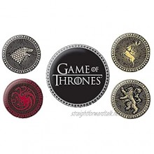 Genuine HBO Game of Thrones Four Great Houses 5 Piece Button Badge Set