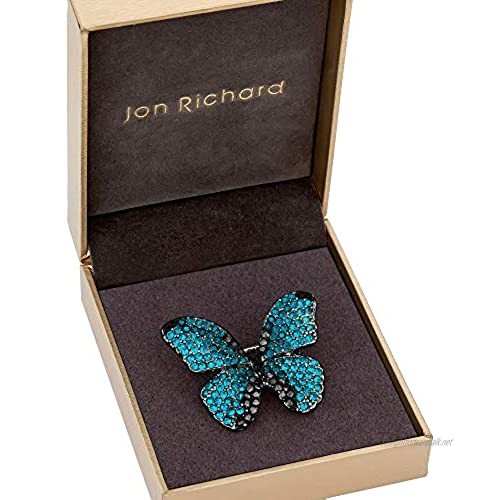 Jon Richard Blue Aqua and Jet Pave Butterfly Brooch Silver