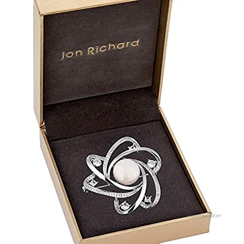 Jon Richard Silver Plated Polished and Pearl Brooch - Gift Boxed Silver