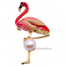 JYX Special Flamingo Brooch 10mm White Pearl Brooch Pins Christmas Brooch