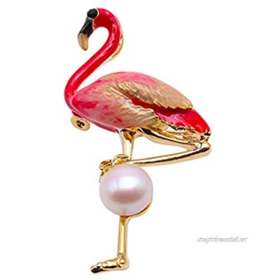 JYX Special Flamingo Brooch 10mm White Pearl Brooch Pins Christmas Brooch