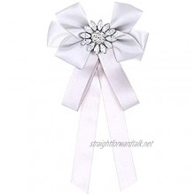N\A Rhinestone Brooch Pin Pre-Tied Ribbon Bow Collar Shirt Clip for Wedding Party Accessories (White)