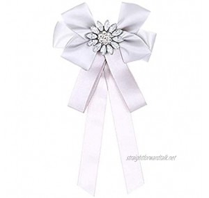 N\A Rhinestone Brooch Pin Pre-Tied Ribbon Bow Collar Shirt Clip for Wedding Party Accessories (White)