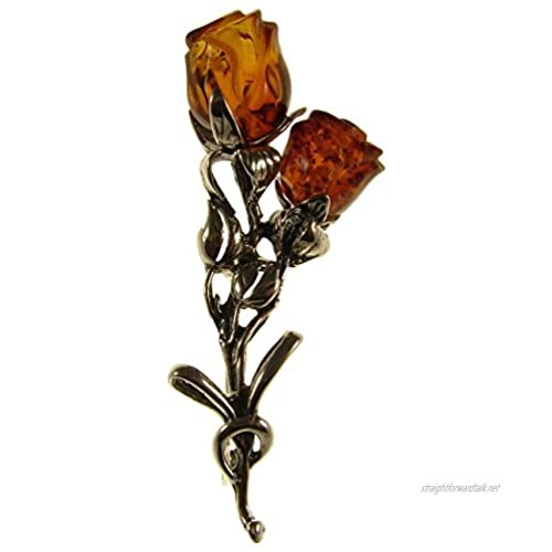 SA Brooches Baltic Amber and Sterling Silver 925 Cognac Roses Brooch pin Jewellery Jewelry