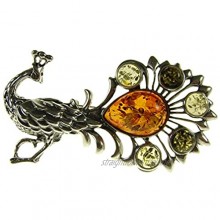 SA Brooches Baltic Amber and Sterling Silver 925 Multi-Coloured Peacock Brooch pin Jewellery Jewelry