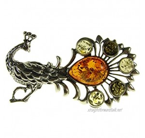 SA Brooches Baltic Amber and Sterling Silver 925 Multi-Coloured Peacock Brooch pin Jewellery Jewelry
