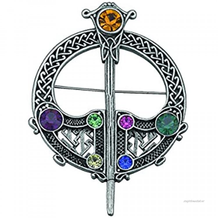 Silver Plated Full Circle Tara Brooch with Coloured Stones