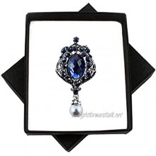 UKPAPER New Boxed Silver Plated Blue Diamante and Faux Pearl Brooch in Presentation Box