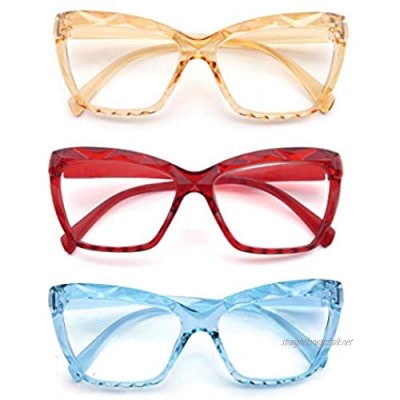 CAWINT 3 Pairs Anti Blue Light Glasses for Women Reading Glasses Readers Glasses Crystal Cateye Frame Blue Light Blocking UV400 Protection Anti Glare