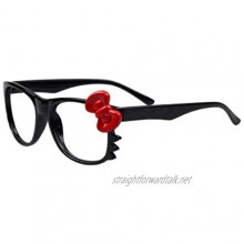 Fat-catz-copy-catz Hello Kitty Vintage Classic Nerd Geek Black Glasses Frame with Bow No Lens (Black+red Bow)