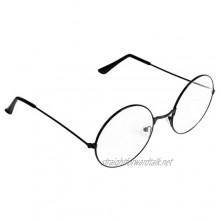 PRETYZOOM Vintage Classic Round Glasses Metal Frame Eyewear Lightweight Clear Lens Glasses for Women Men Black 1