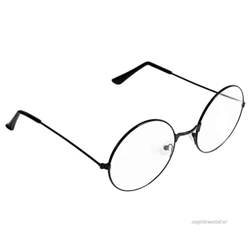 PRETYZOOM Vintage Classic Round Glasses Metal Frame Eyewear Lightweight Clear Lens Glasses for Women Men Black 1