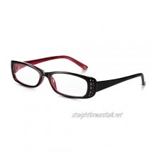 Read Optics Diamante Ladies Reading Glasses 1.5: Rhinestone Inset Womens Spectacles with Black & Red Frame. +1 to +3.5 Non-Prescription Optical Quality Lenses. Durable Lightweight Polycarbonate