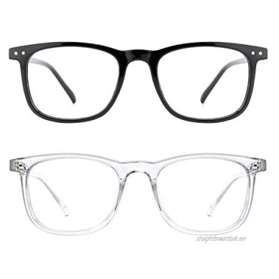 TIJN 2 Pack Oversized Blue Light Blocking Glasses Square Lightweight Computer Eyeglasses for Women Men Anti Eyestrain