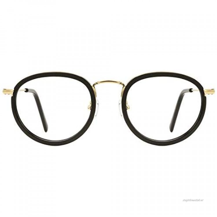 TIJN Non-prescription Glasses Vintage Round Metal Frame for Women Men Clear Lens Eyeglasses