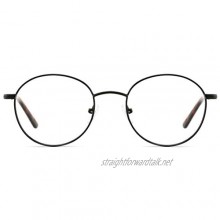 TIJN Unisex Vintage Round Eyeglasses with Blue Light Filter Lenses Lightweight Metal Frame Computer Glasses