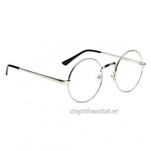 Uhat Unisex Metal Frame Round Eyeglasses Vintage Geek Oversized Clear Lens Glasses