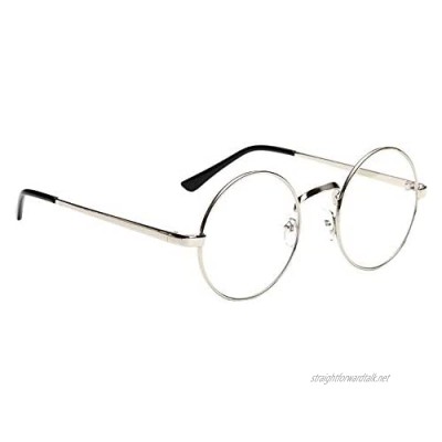 Uhat Unisex Metal Frame Round Eyeglasses Vintage Geek Oversized Clear Lens Glasses