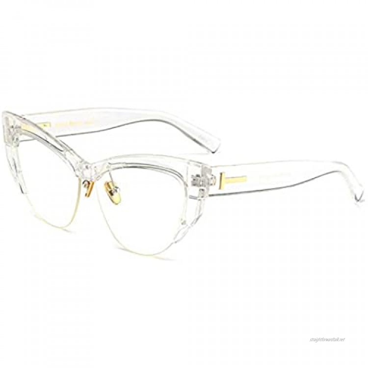 YMTP Transparent Cat Eye Glasses Frames Beige Semi Rimless Half Rim Eyeglasses Frame Women Clear