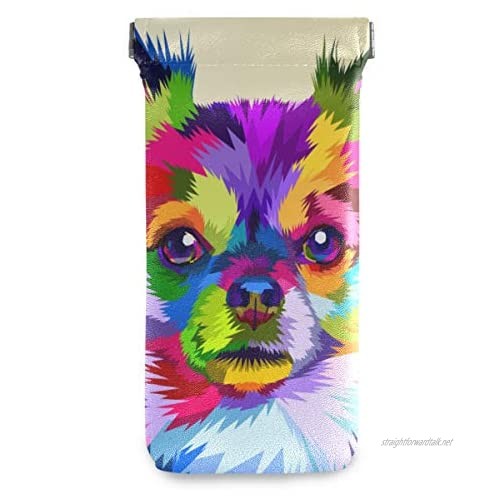 Eyeglasses Pouch Glasses Case - Colorful Chihuahua Dog Squeeze Top Sunglasses Pouch Portable Eyewear Sleeve for Women
