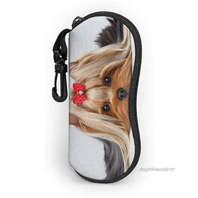 Glasses Case Lying Yorkshire Terrier With Cute Ribbon Yorkie Love Portrait Of A Dog With Carabiner Ultra Sunglasses Soft Case
