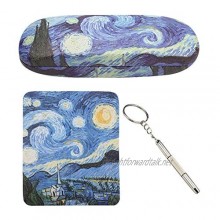 Hard Shell Eyeglasses Glasses Case Oil Painting Pattern Portable Clamshell with a Repair Tool and Cleaning Cloth Fits Small To Medium Frames