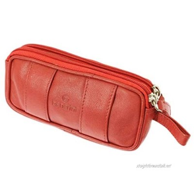 Soft Black Red Pink Purple Goat Leather Double Spectacle Glasses Case with Belt Loops - Key Ring Loop