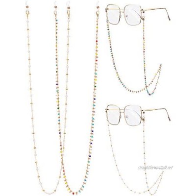 2 Pieces Eyeglass Chains Sunglasses Eyewear Strap Holder Reading Glasses Retainer for Women Faux Pearl Beaded Style Colorful Beaded Style