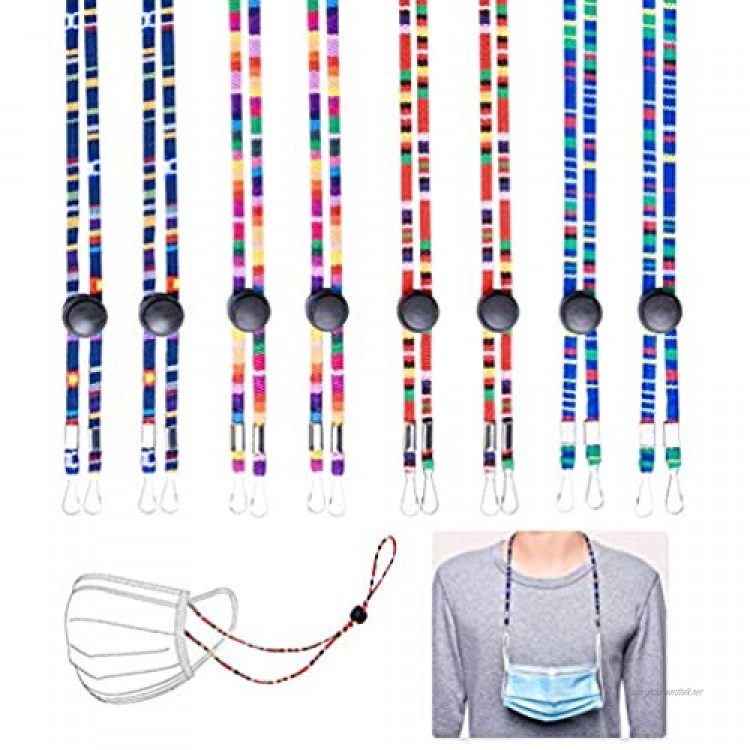 Colorful Neck Lanyard 8 PCS Adjustable Lanyard Neck Strap Anti-Lost Badge Key Necklace Lanyard Strap Chain Windproof Rope Lanyard Extender for Kids Men and Women Ear Pain Relief.