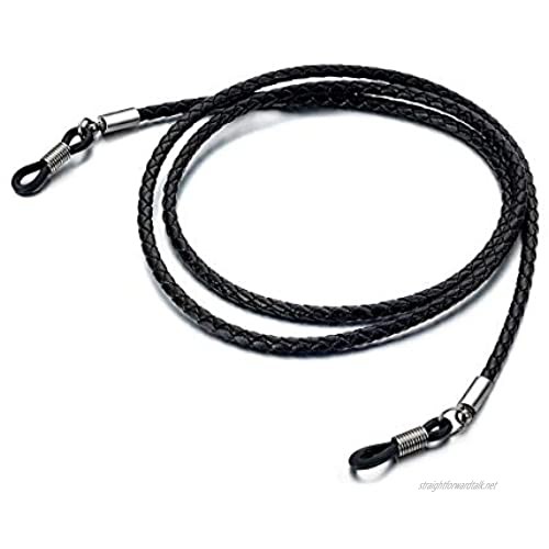Cord for Spectacles & Sunglasses Aolaso Cowhide Leather Glasses Lanyard Strap for Eyeglass Reading Glasses Chain Unisex (Black-Cord)