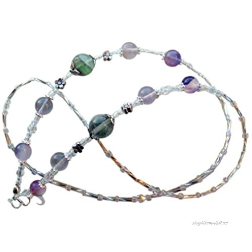 ~ FLUORITE ~ GEMSTONE -BEAUTIFUL HAND CRAFTED BEADED SPECTACLE CHAIN GLASSES HOLDER