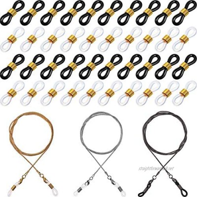 Frienda 80 Pieces Eyeglass Chain Ends Adjustable Rubber Ends Connectors Anti-slip Rubber Ends Retainer and 3 Pieces Eyeglasses Chain for Adults Chirdren