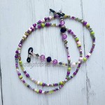 Glasses Chain - Beaded Spectacle Cord - Purple Pink Green Strap - 30 inches