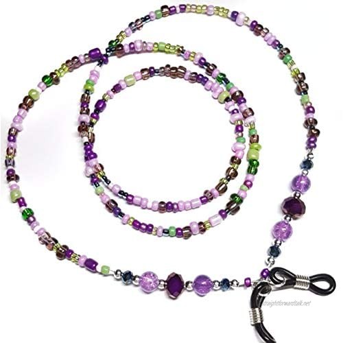 Glasses Chain - Beaded Spectacle Cord - Purple Pink Green Strap - 30 inches