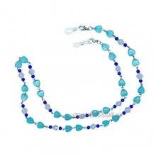 GoOpticians Blue Beaded Heart Women's Traditional Fasten Glasses Cord Necklace Glasses Cord Spectacle Chain