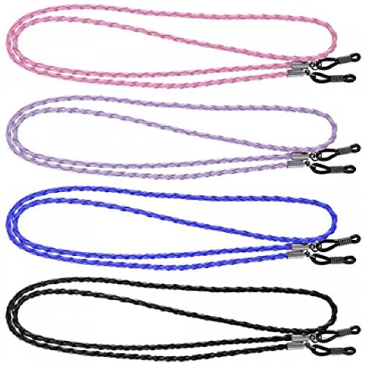 Healifty Glasses landyard 4Pcs Colorful Leather Glasses Neck Strap String Rope Band Leather Eyeglass Cord Adjustable End Glasses Holder (Blue Purple Black and Pink)
