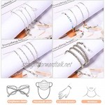 Hifot Eyeglasses Chains Spectacles Sunglasses Strap Eyewear Retainer 4 Pack Cord Bead Chain Lanyard for Mask Reading Glassses - Sliver