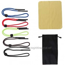 MERIGLARE Sunglasses Strap 5 Color Anti-Slip Adjustable Eyeglass Cord Sports Securely Neck Strap Rope Glasses Safety Glasses Holder Lanyards with Glasses Cleaning Cloth and Storage Bag