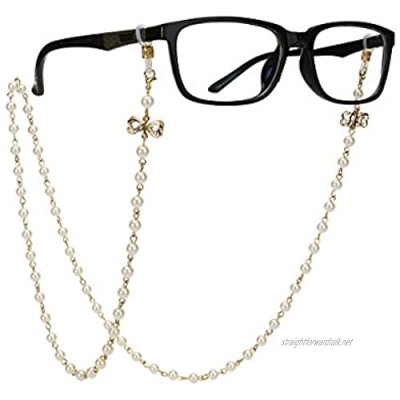 Tinksky eyeglass Chain With Bowknot Imitation Pearls Glasses Strap Cords Sunglass Holder Lanyard Necklace Spectacles Holder Neck Cord Strap