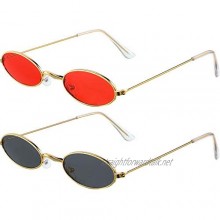 2 Pairs Vintage Oval Sunglasses Small Oval Sunglasses Mini Vintage Stylish Round Eyeglasses for Women Girls Men