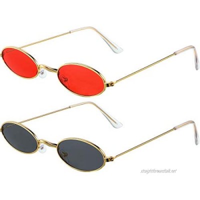 2 Pairs Vintage Oval Sunglasses Small Oval Sunglasses Mini Vintage Stylish Round Eyeglasses for Women Girls Men
