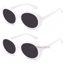 2 Pcs Sunglasses Retro Oval Goggle Vintage Clout Sunglasses(White/Black)