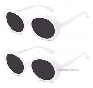 2 Pcs Sunglasses Retro Oval Goggle Vintage Clout Sunglasses(White/Black)