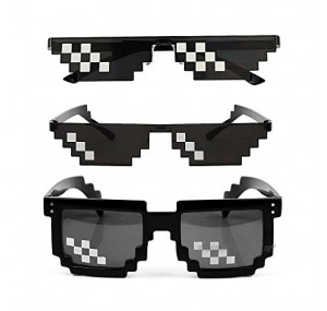 [3 Pack] Thug Life Sunglasses Men Women Glass 8 Bit Pixel Mosaic Glasses Photo Props Unisex Sunglass Toy - Black