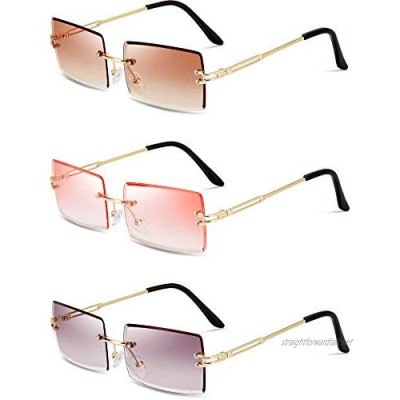 3 Pairs Rimless Rectangle Sunglasses Tinted Frameless Eyewear Vintage Transparent Rectangle Glasses for Women Men