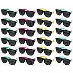 BELLE VOUS Black Sunglasses (24 Pack) - Blue Pink Yellow Green - Neon Colored Temples - Unisex Party Sunglass - Eyewear for Summer Fashion Beach Pool Party Favor - Sunglasses for Adults
