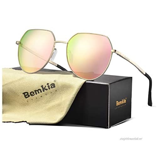 Bemkia Woman Sunglasses Square Polarized Polygon Metal Frame Retro Stylish UV400 Protection